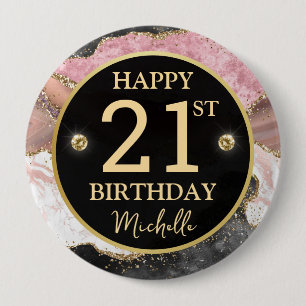 Roze Goud Agaat Glitter Verjaardagsbadge Ronde Button 4,0 Cm