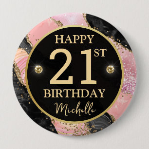 Roze Goud Agaat Glitter Verjaardagsbadge Ronde Button 4,0 Cm
