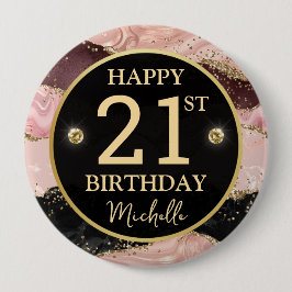 Roze Goud Agaat Glitter Verjaardagsbadge Ronde Button 4,0 Cm