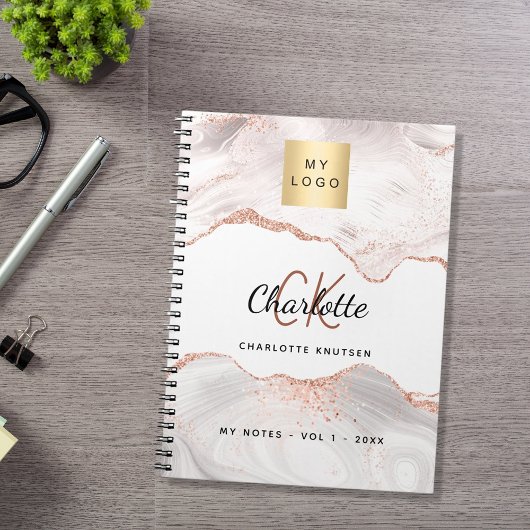Roze goud agaat logo monogram elegant zakelijk  notitieboek
