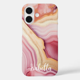 Roze Goud Agaat Moderne Stijlvolle Naam iPhone 16 Hoesje