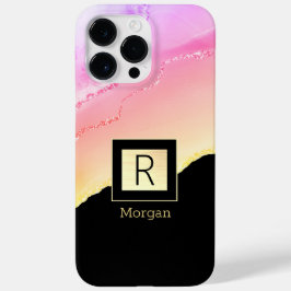 Roze & Goud Agaat Naam & Monogram Zwarte & Gouden  Case-Mate iPhone 14 Pro Max Hoesje