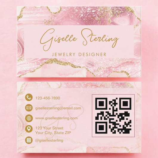 Roze Goud Agaat QR Code Sieraden Ontwerper  Visitekaartje