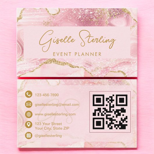 Roze Goud Agate Evenementenplanner QR-code Visitekaartje