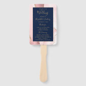 Roze Goud Agate Marineblauw Trouwprogramma Handwaaier (Voorkant)