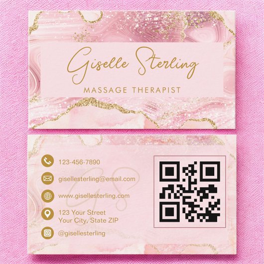Roze Goud Agate Massage Therapeut QR Code Visitekaartje