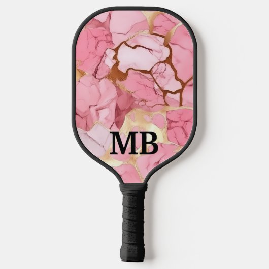 Roze Goud Alcohol Ink Marmer Monogram Pickleball Paddle (Achterkant)