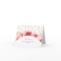 Roze & Goud Aquarel Bloemen Confetti Dankjewel