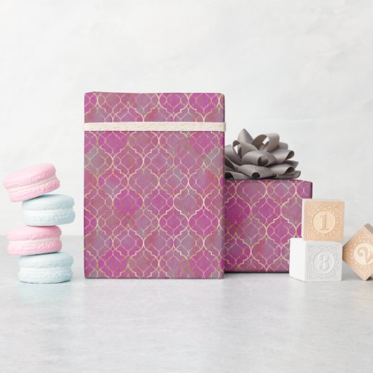 Roze & Goud Arabesk Cadeaupapier (Baby Shower)