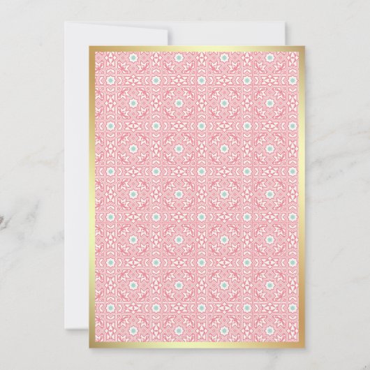Roze Goud Arabesk Patroon Moslim Bruiloft Kaart (Achterkant)