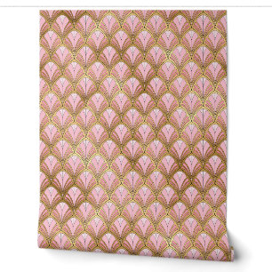 Roze Goud Art Deco Geometrisch Patroon Behang