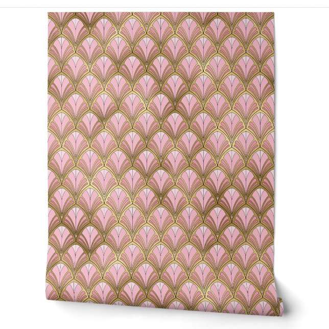 Roze Goud Art Deco Geometrisch Patroon Behang (Afrollen)