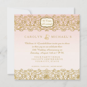 Roze Goud Art Deco Nouveau 50th Jubileumfeest Kaart