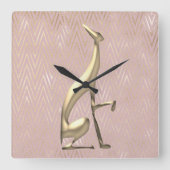 Roze Goud Art Deco Roze Vierkante Klok (Voorkant)