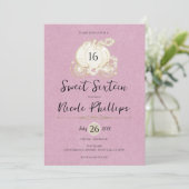 Roze Goud Assepoester Koets Sweet 16 Party Kaart (Staand voorkant)