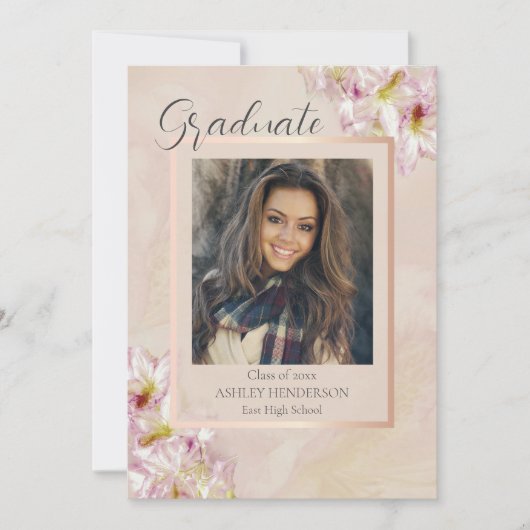 Roze Goud Azalea Afstuderen Kaart (Voorkant)