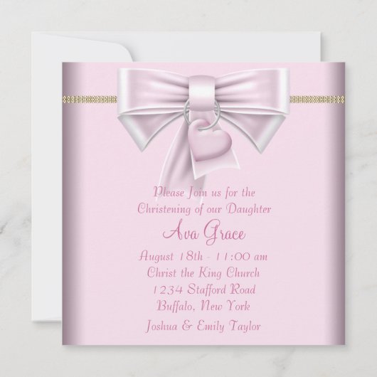 Roze Goud Baby Meisje Foto Doop Kaart (Achterkant)