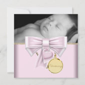 Roze Goud Baby Meisje Foto Doop Kaart (Voorkant)