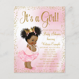 Roze Goud Baby Shower Afrikaans-Amerikaanse Prinse Kaart