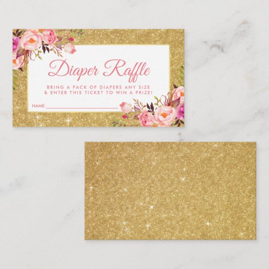 Roze Goud Baby shower Luier Raffle Ticket Kaart P (Voorkant / Achterkant)