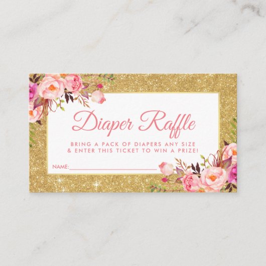 Roze Goud Baby shower Luier Raffle Ticket Kaart P (Voorkant)