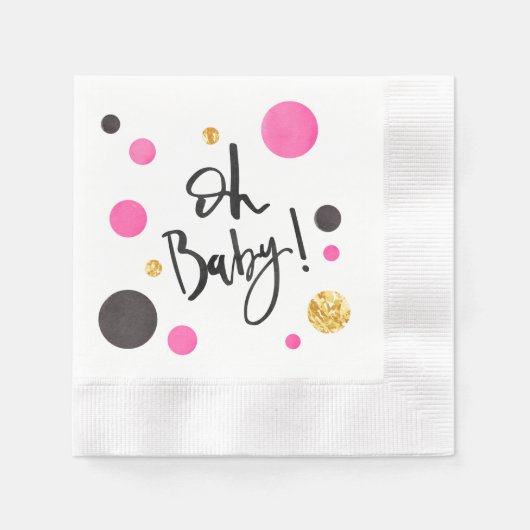 Roze & Goud Baby shower servetten voor Meisje - Oh (Voorkant)