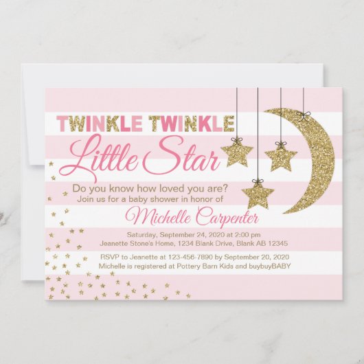 Roze Goud baby shower uitnodiging meisje kleine st (Voorkant)