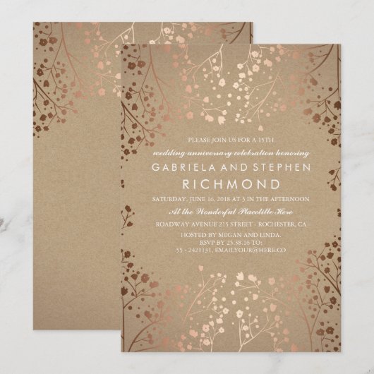 Roze Goud Baby's Breath Bloemen Bruiloft Trouwdag Kaart (Voorkant / Achterkant)