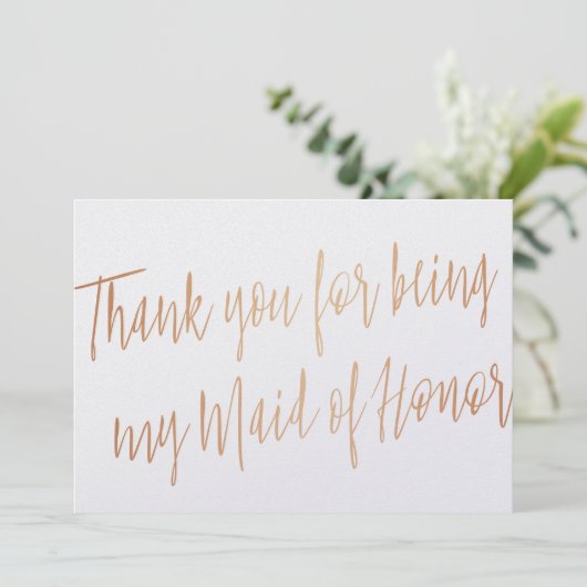 Roze Goud "Bedankt dat je mijn getuige bent" Bedankkaart (Staand voorkant)