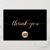 Roze Goud Bedankt script aangepast logo Folie Uitnodiging (Voorkant)