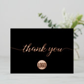 Roze Goud Bedankt script aangepast logo Folie Uitnodiging (Staand Voorkant)