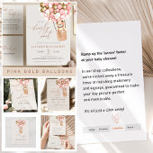 Roze Goud Beer Ballonnen Baby shower Meisje All In One Uitnodiging