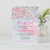 Roze Goud & Blauw Glitter Sprinkle Baby shower Kaart (Staand voorkant)