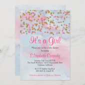 Roze Goud & Blauw Glitter Sprinkle Baby shower Kaart (Voorkant / Achterkant)