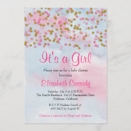 Roze Goud & Blauw Glitter Sprinkle Baby shower Kaart