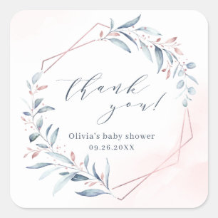 Roze Goud Blauw Groene Geometrische Baby Shower Vierkante Sticker