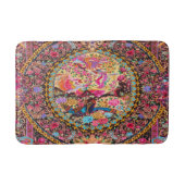 Roze Goud Blauw Perzische Bloemen Pauw Art Badmat (Voorkant)