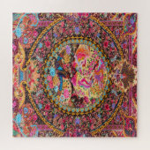 Roze Goud Blauw Perzische Bloemen Pauw Art Legpuzzel (Horizontaal)