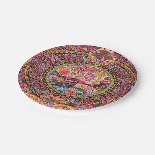 Roze Goud Blauw Perzische Bloemen Pauw Art Papieren Bordje (Gekanteld)