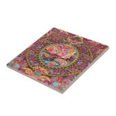 Roze Goud Blauw Perzische Bloemen Pauw Art Tegeltje (Zijkant)