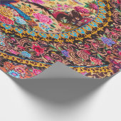 Roze Goud Blauw Perzische Bloemen Pauw Decoupage Cadeaupapier (Hoek)