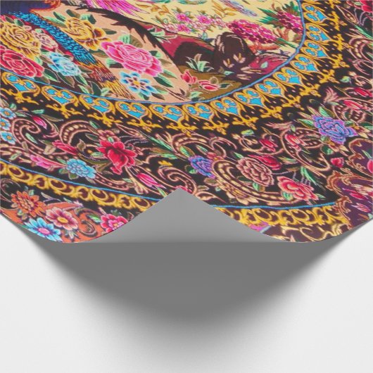 Roze Goud Blauw Perzische Bloemen Pauw Decoupage Cadeaupapier (Hoek)