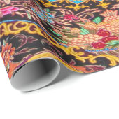 Roze Goud Blauw Perzische Bloemen Pauw Decoupage Cadeaupapier (Rol Hoek)