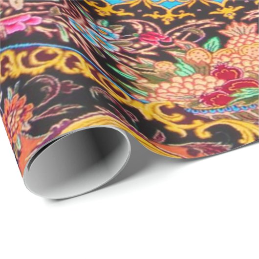 Roze Goud Blauw Perzische Bloemen Pauw Decoupage Cadeaupapier (Rol Hoek)