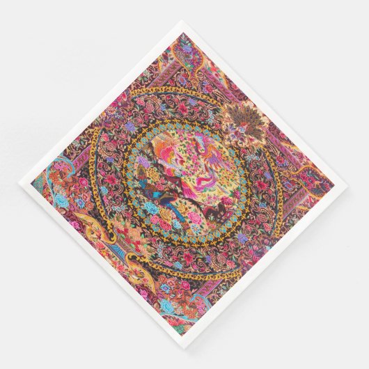 Roze Goud Blauw Perzische Bloemen Pauw Decoupage Servet (Hoek)