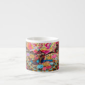 Roze Goud Blauw Perzische Bloemen Pauw Espresso Kop (Voorkant)