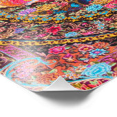 Roze Goud Blauw Perzische Bloemen Pauw Foto Afdruk (Hoek)