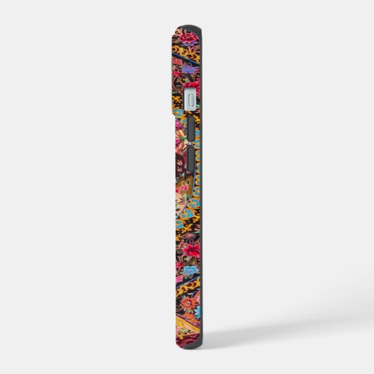 Roze Goud Blauw Perzische Bloemen Pauw iPhone 15 Case (Linkerkant)