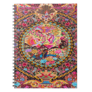 Roze Goud Blauw Perzische Bloemen Pauw Notitieboek