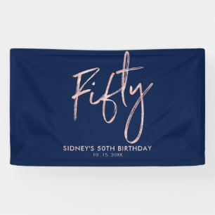 Roze goud & Blauwe Vijftig 50ste Verjaardagsfeest  Spandoek